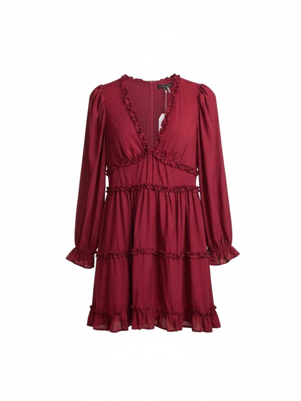 Free The Roses Burgundy Ruffle Mini Dress Size M NWT Long Sleeve V Neck